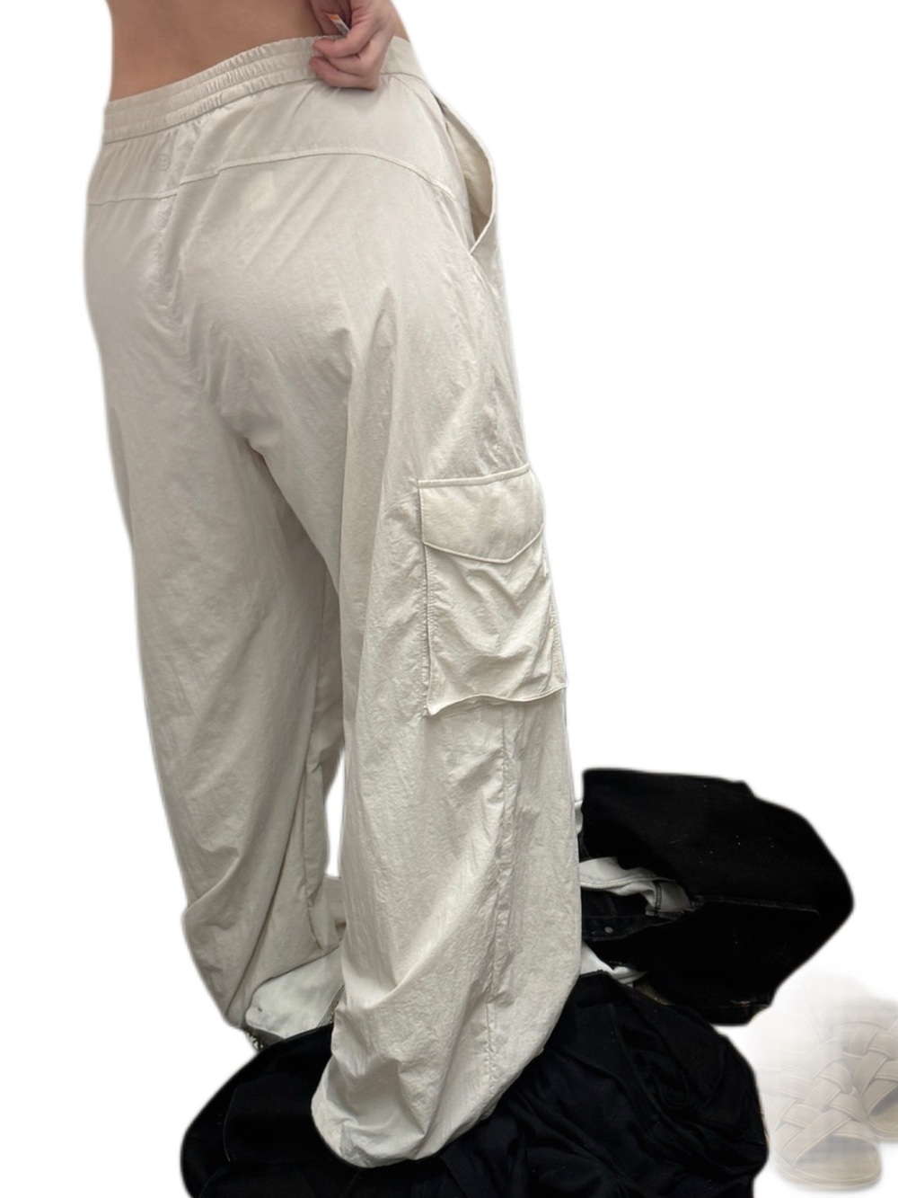 gilly hicks pants white parachute cargo baggy snap front active women’s Sz L